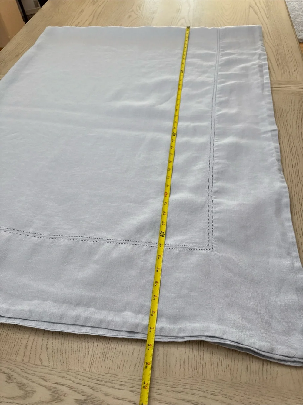 Williams Sonoma Linen Double Hemstitch Tablecloth Baby Blue ~68